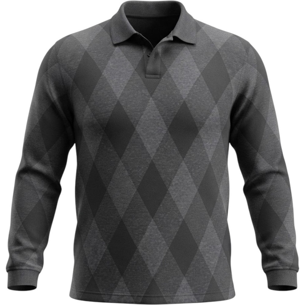 Van Heusen Mens XL Long Sleeve Polo Shirt Grey Argyle Diamond Knit Pullover